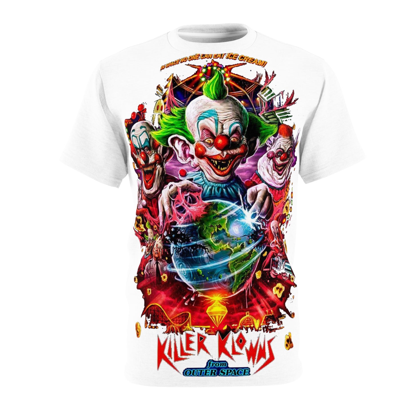 Killer Clowns Graphic Tee, Horror T-Shirt, Unisex AOP Shirt, Retro Movie Apparel, Fun Gift for Halloween