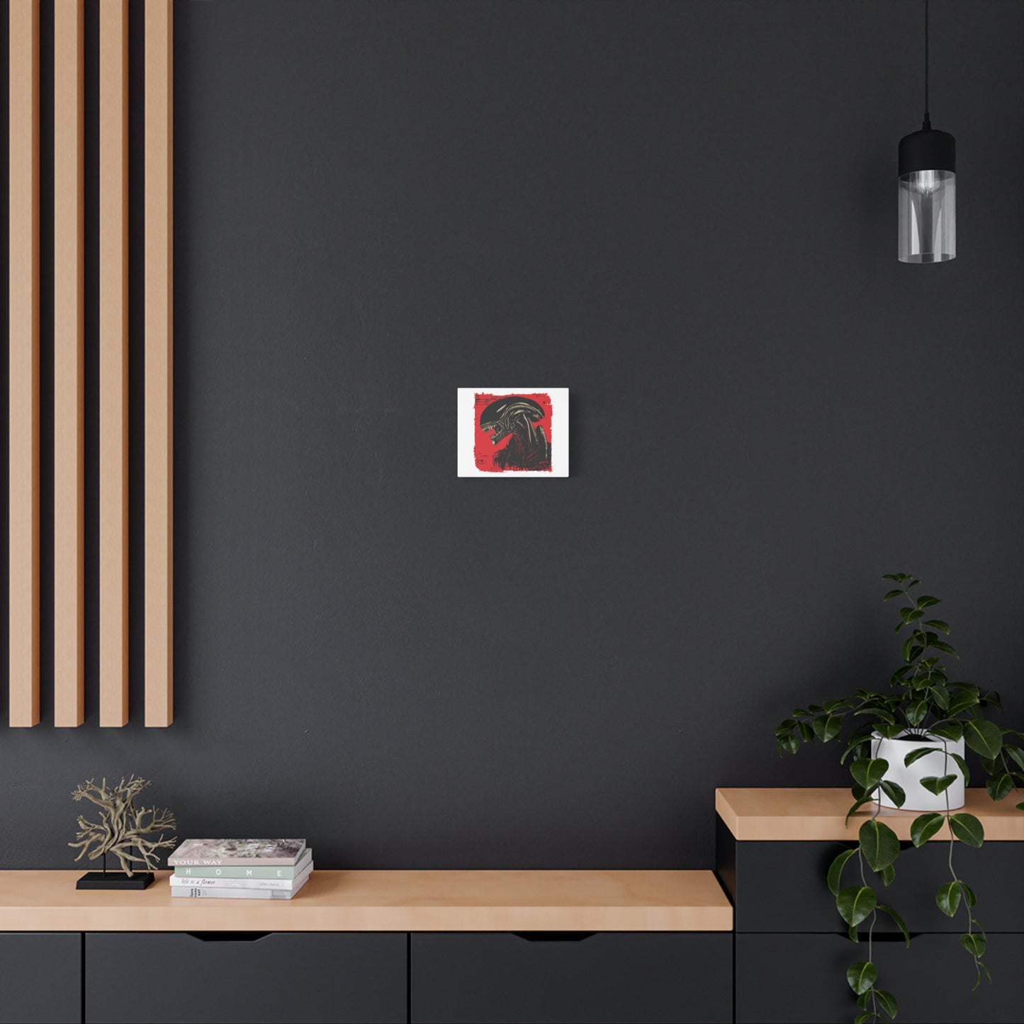 Alien-Inspired Matte Canvas Art | Stretched Wall Decor for Sci-Fi Lovers, Home Office, Unique Gift, Red and Black Artwork, Movie Art