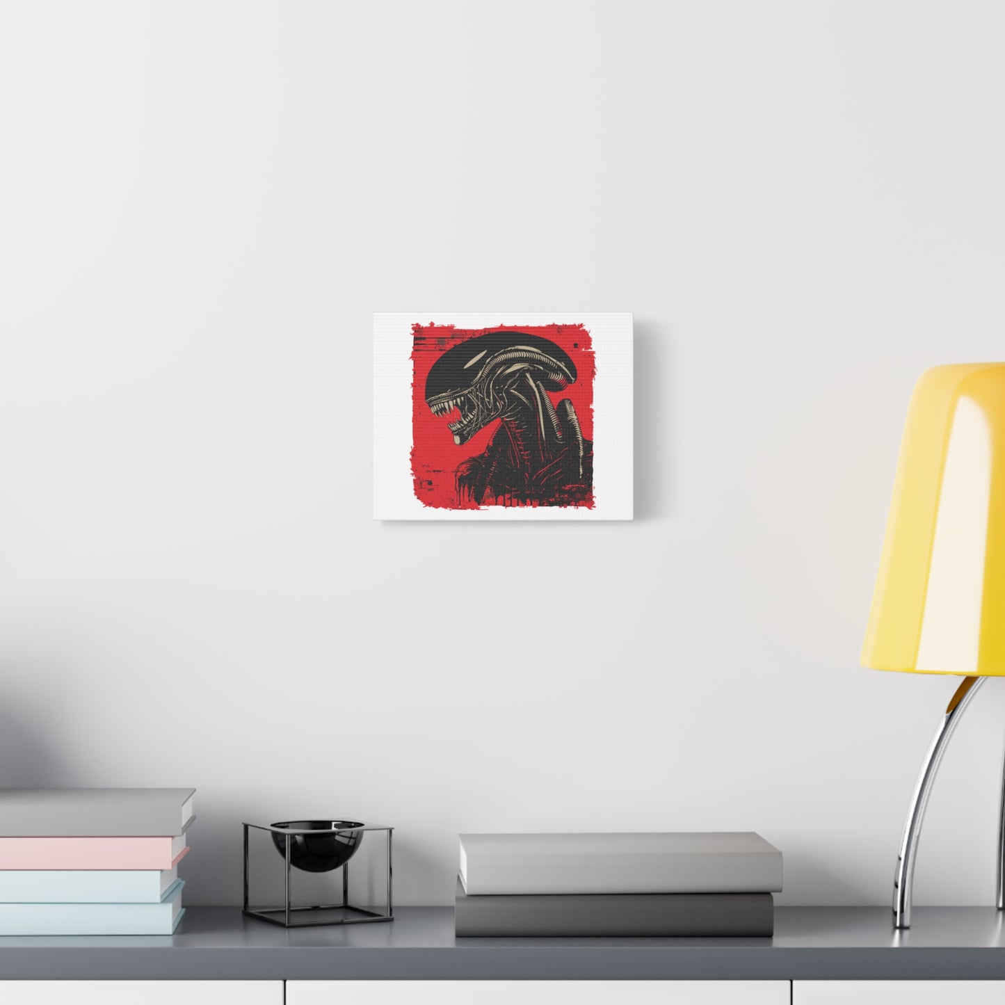 Alien-Inspired Matte Canvas Art | Stretched Wall Decor for Sci-Fi Lovers, Home Office, Unique Gift, Red and Black Artwork, Movie Art