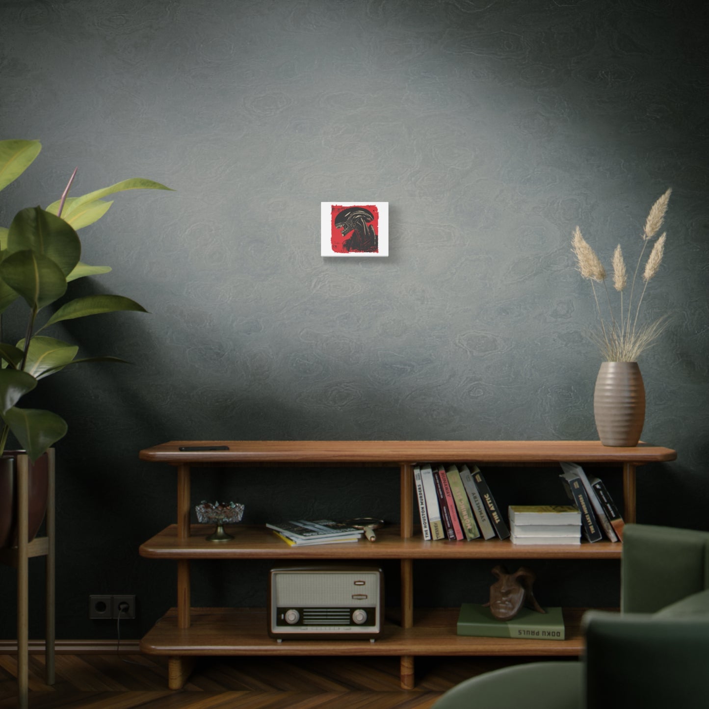 Alien-Inspired Matte Canvas Art | Stretched Wall Decor for Sci-Fi Lovers, Home Office, Unique Gift, Red and Black Artwork, Movie Art