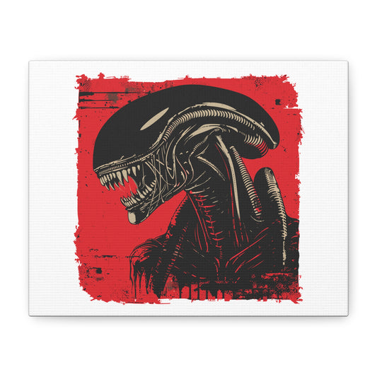 Alien-Inspired Matte Canvas Art | Stretched Wall Decor for Sci-Fi Lovers, Home Office, Unique Gift, Red and Black Artwork, Movie Art