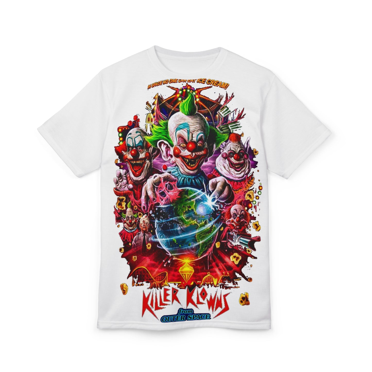 Killer Clowns Graphic Tee, Horror T-Shirt, Unisex AOP Shirt, Retro Movie Apparel, Fun Gift for Halloween