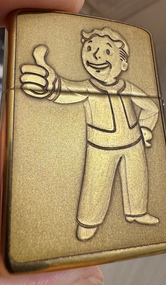 Fallout Vault Boy Brass Zippo - Deep Laser Engraved Art Lighter