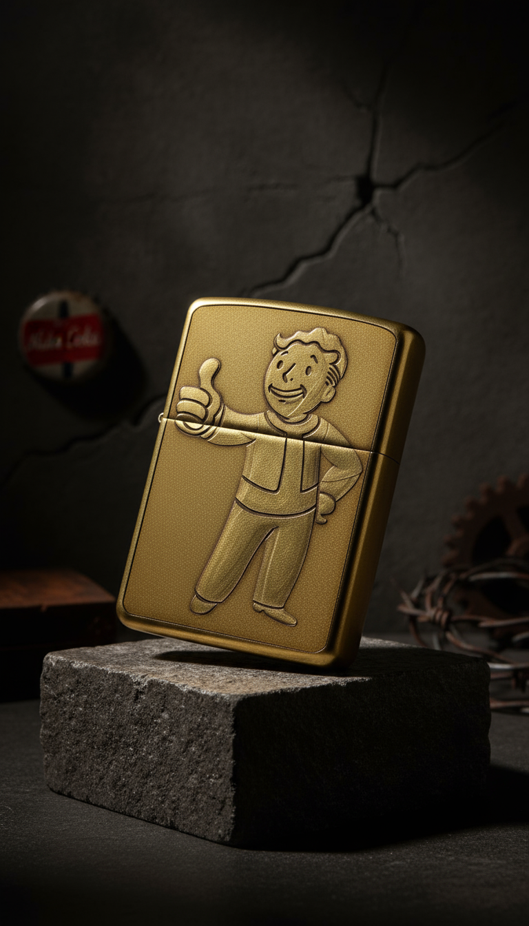 Fallout Vault Boy Brass Zippo Ad